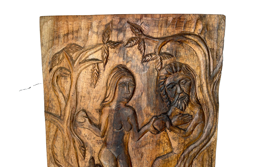 CARVED ADAM & EVE CARVED PANEL