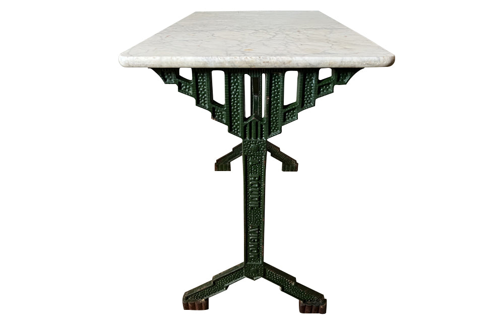 Art Deco green bistro table with marble top - Antique Garden Table