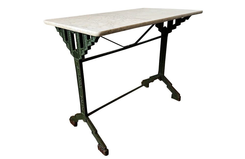 Art Deco green bistro table with marble top - Antique Garden Table 