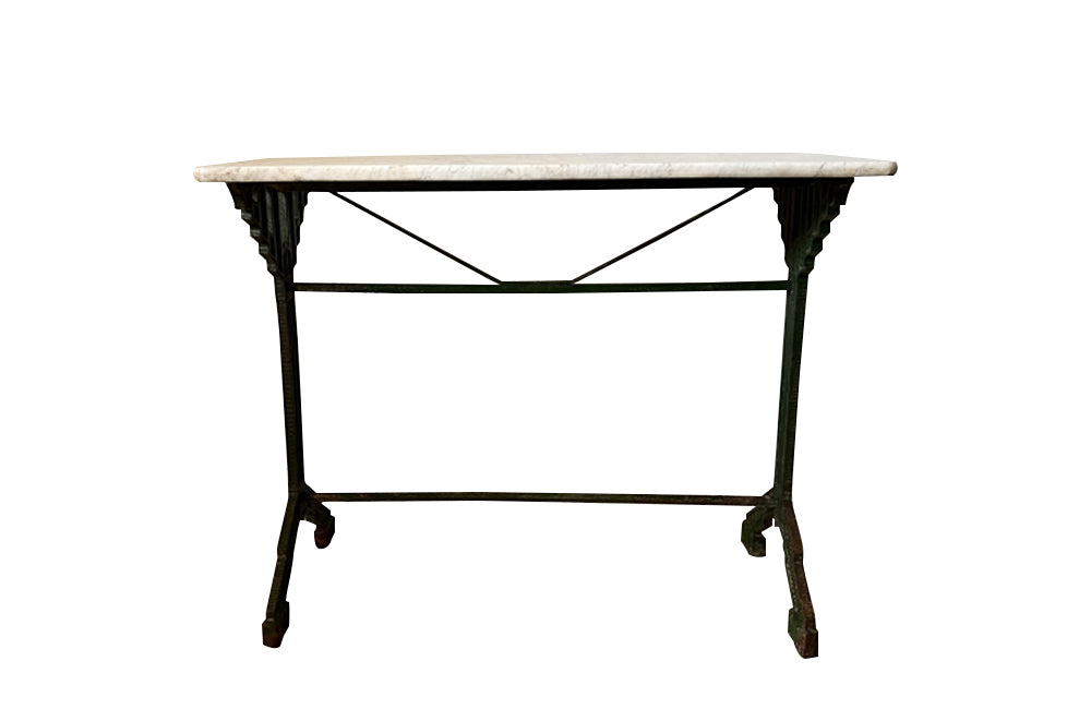 Art Deco green bistro table with marble top - Antique Garden Table