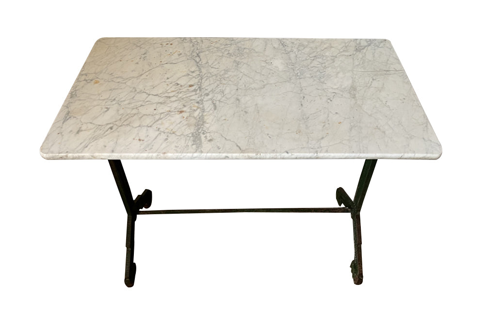 Art Deco green bistro table with marble top - Antique Garden Table