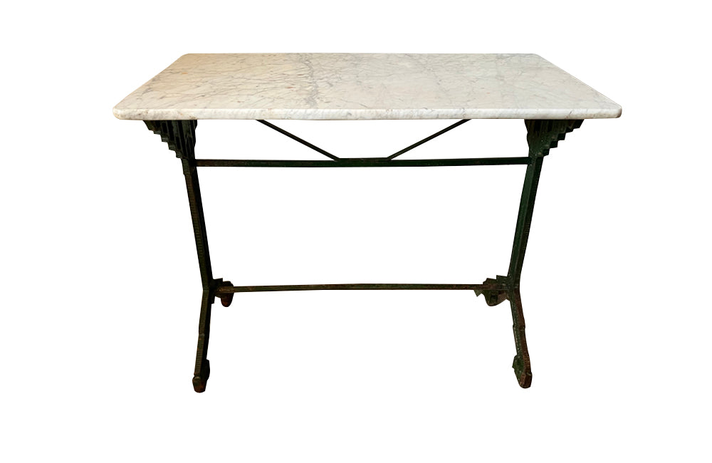 Art Deco green bistro table with marble top - Antique Garden Table