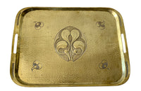 Hammered brass Aesthetic Movement serving tray with integrated handles circa 1900