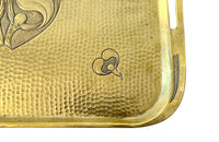 Hammered brass Aesthetic Movement serving tray with integrated handles circa 1900