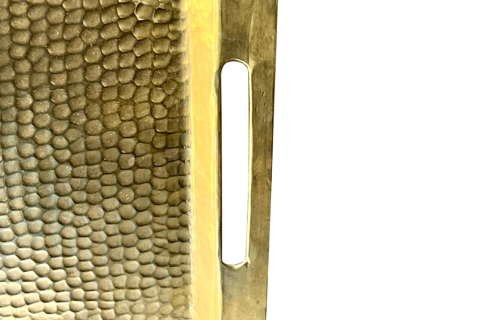Hammered brass Aesthetic Movement serving tray with integrated handles circa 1900