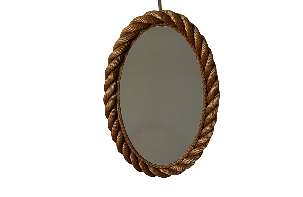20th Century Audoux Minet oval twisted rope mirror - Mid Century Mirror
