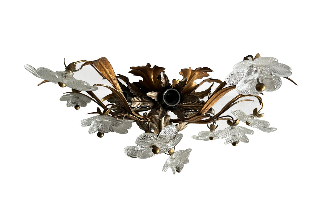 Mid Century ceiling light by Banci, Florence - Murano glass flowers and gilt metal foliate decoration - Mid Century Lighting