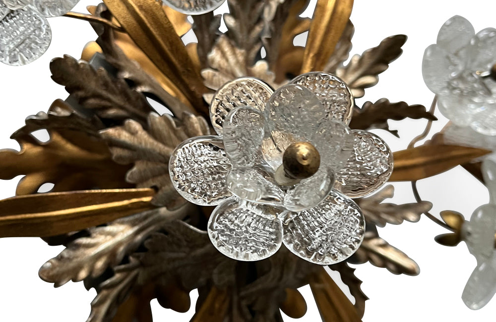 Mid Century ceiling light by Banci, Florence - Murano glass flowers and gilt metal foliate decoration - Mid Century Lighting