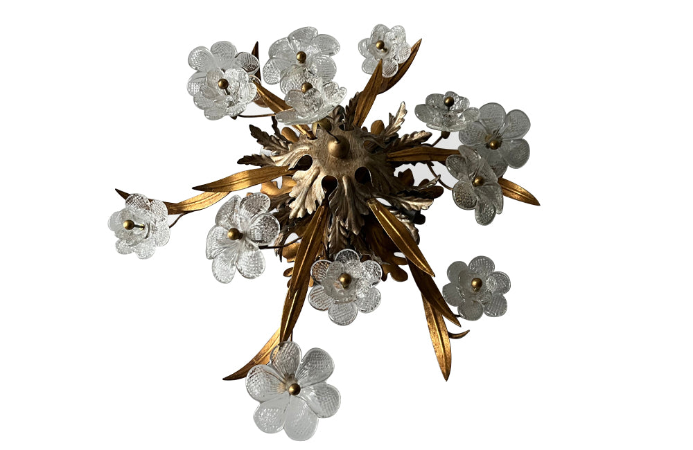 Mid Century ceiling light by Banci, Florence - Murano glass flowers and gilt metal foliate decoration - Mid Century Lighting