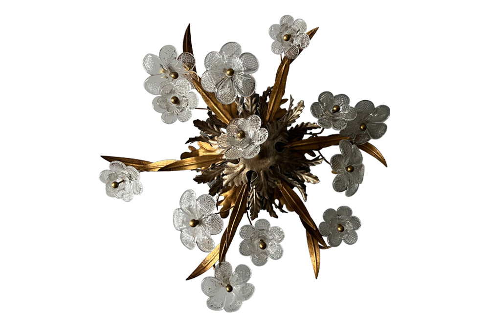 Mid Century ceiling light by Banci, Florence - Murano glass flowers and gilt metal foliate decoration - Mid Century Lighting