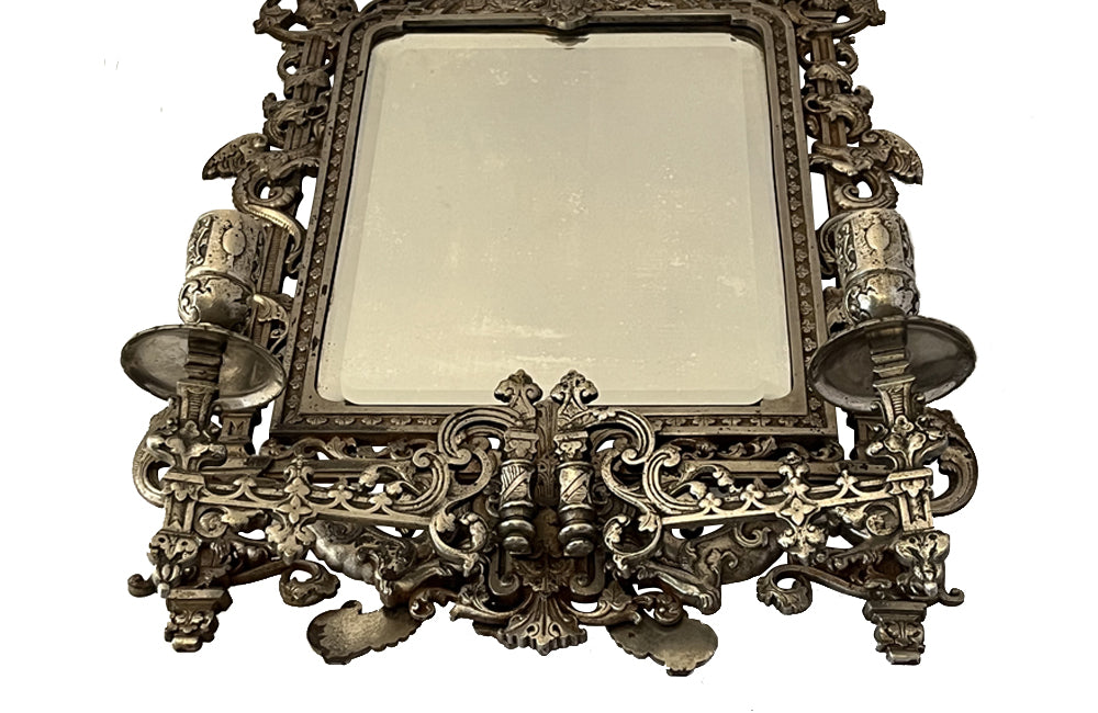 19th century large plated cast iron table mirror in the Baroque style - French Antiques