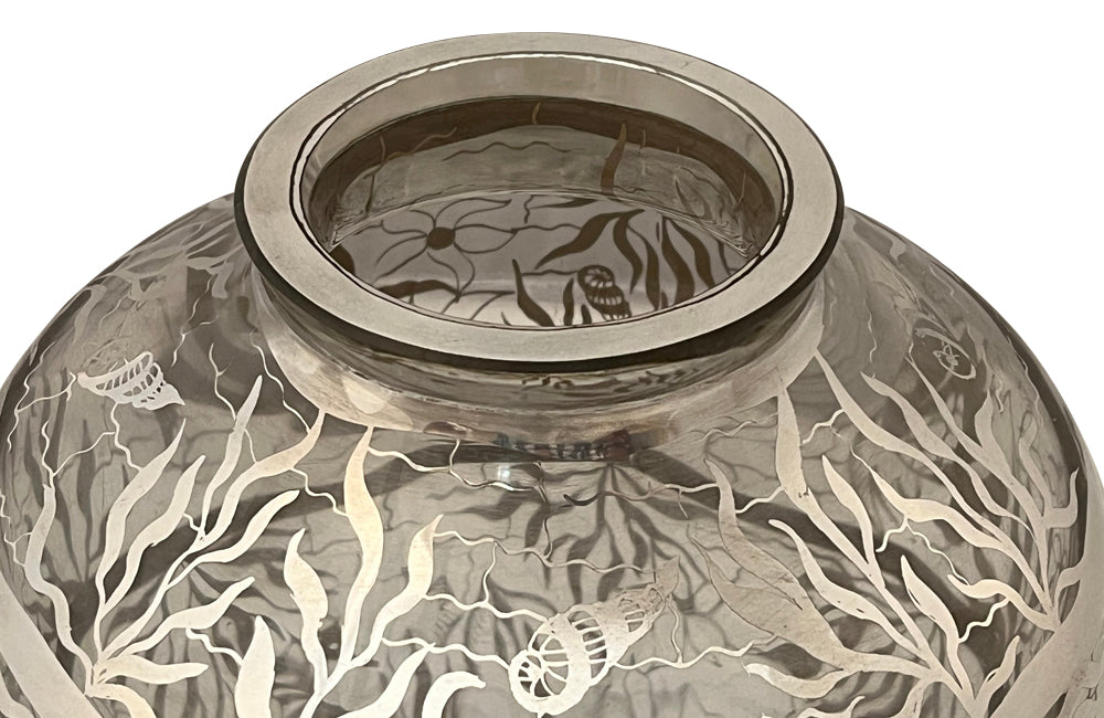 Beautiful mid century crystal vase with silver overlay by the renown French glass makers Saint Graal.