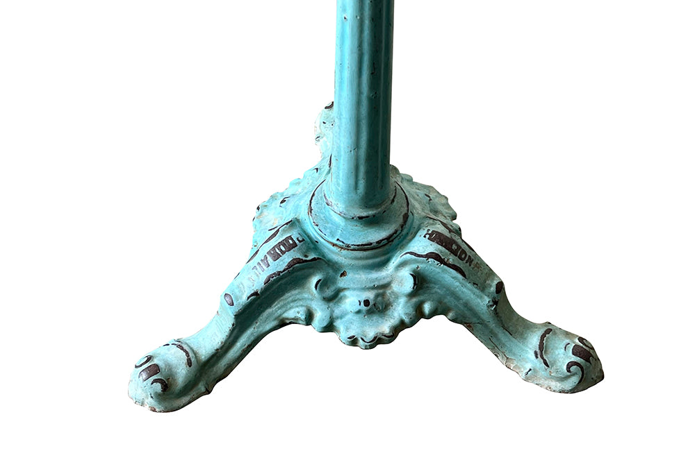 French blue font émaillée gueridon table with marble top in brass surround circa 1900