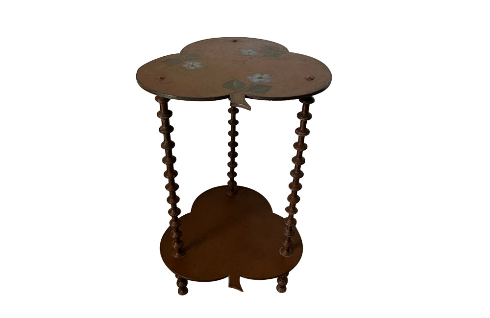Antique clover-shaped, two-tier painted bobbin side table - French Antique Furniture - Antique Side Tables - AD & PS Antiques
