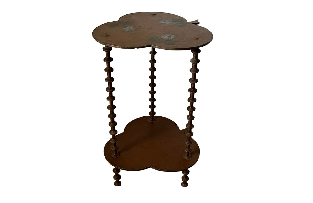 Antique clover-shaped, two-tier painted bobbin side table - French Antique Furniture - Antique Side Tables - AD & PS Antiques