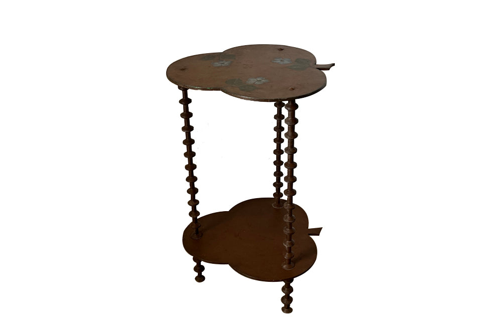 Antique clover-shaped, two-tier painted bobbin side table - French Antique Furniture - Antique Side Tables - AD & PS Antiques
