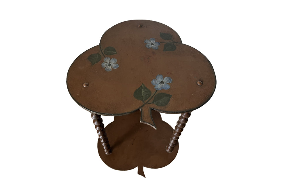Antique clover-shaped, two-tier painted bobbin side table - French Antique Furniture - Antique Side Tables - AD & PS Antiques