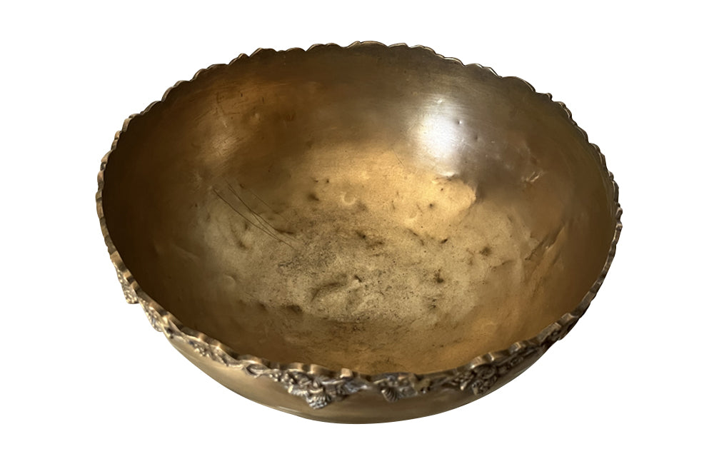 Large round champagne bucket with pretty grape vine decoration to the rim. It sits on four raised ornate feet - French Antiques