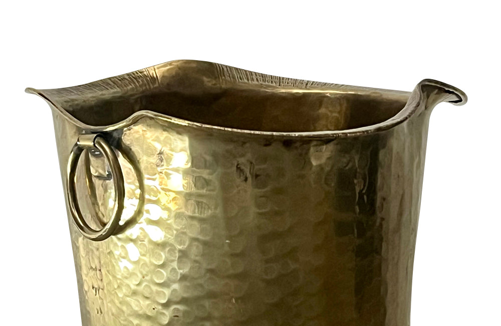 Mid century decorative umbrella stand in the form of a large brass riding boot