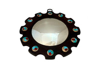 Wooden framed convex sunburst mirror with enamel copper decoration by Capo Esmaltes Spain, circa 1960.