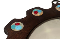 Wooden framed convex sunburst mirror with enamel copper decoration by Capo Esmaltes Spain, circa 1960.
