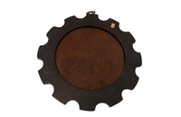 Wooden framed convex sunburst mirror with enamel copper decoration by Capo Esmaltes Spain, circa 1960.