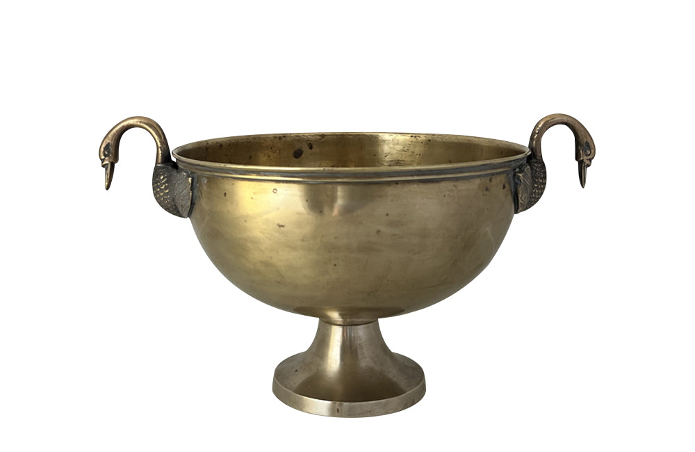 20th Century elegant wine or champagne cooler with open winged swan handles.