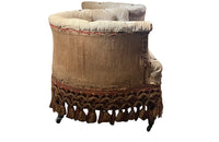 Antique love seat - 19th century, Napoleon III two seat canape tripped back to its old under fabric with original tassel skirt  