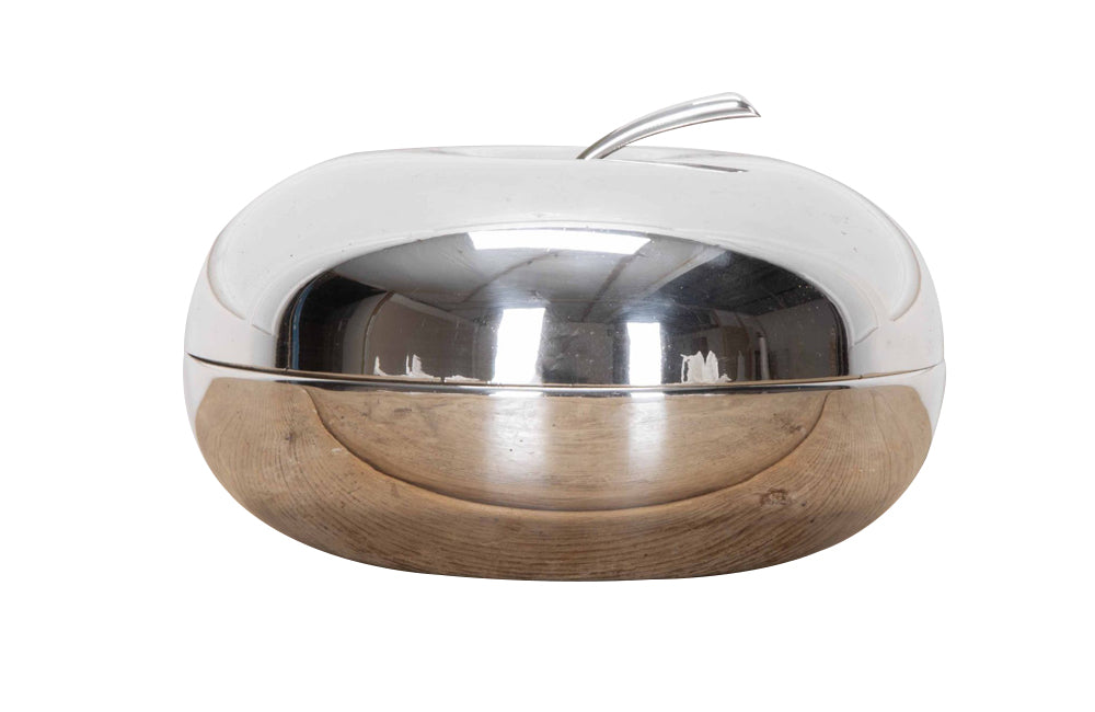 Mid 20th century French silver plate lidded box dish in the form of an apple stamped Fleuron France