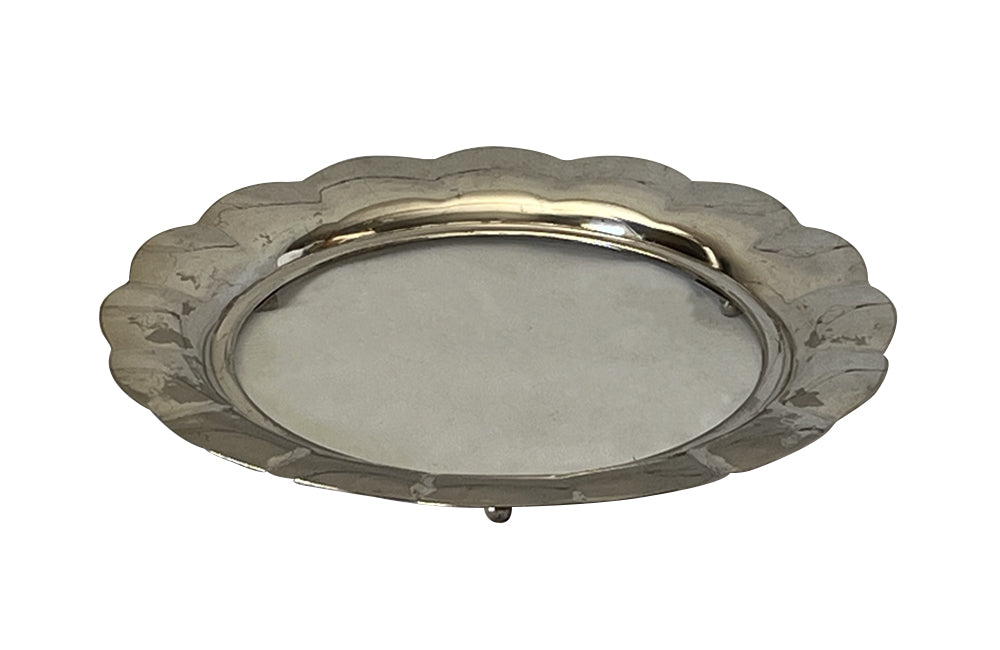 20th Century French glass cocktail tray in a silver plate flower frame.