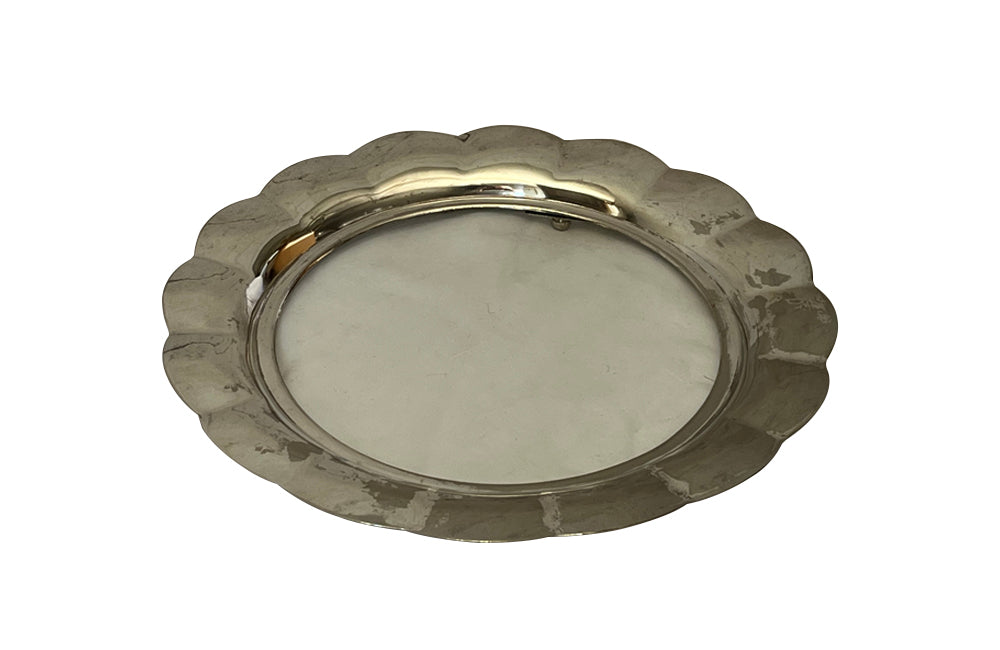 20th Century French glass cocktail tray in a silver plate flower frame.