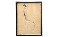 20th century French ink drawing of a female nude.