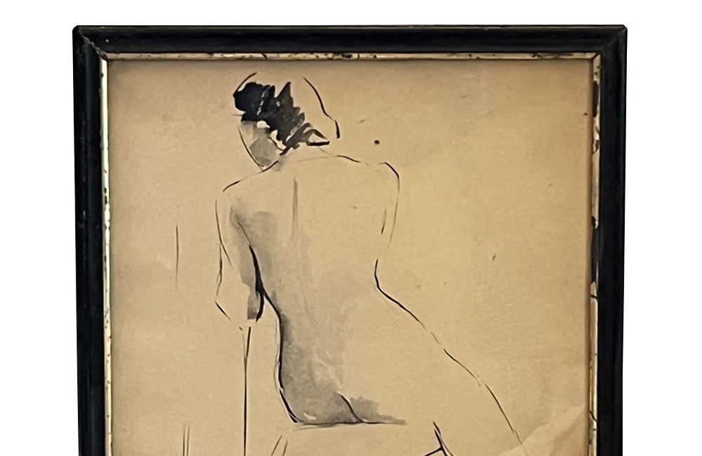 20th century French ink drawing of a female nude.