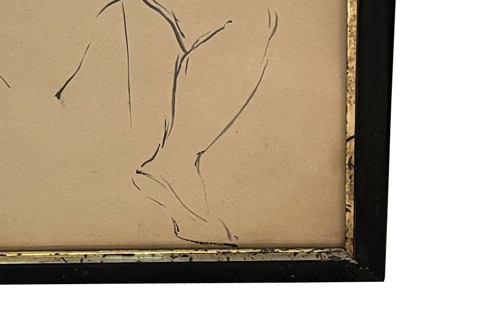 20th century French ink drawing of a female nude.
