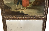 early 19th Century French giltwood trumeau mirror with original oil on canvas painting