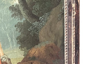 early 19th Century French giltwood trumeau mirror with original oil on canvas painting