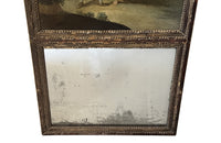 early 19th Century French giltwood trumeau mirror with original oil on canvas painting 