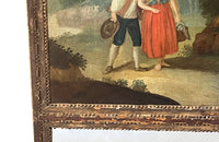 early 19th Century French giltwood trumeau mirror with original oil on canvas painting