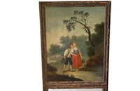 early 19th Century French giltwood trumeau mirror with original oil on canvas painting