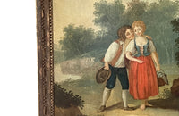 early 19th Century French giltwood trumeau mirror with original oil on canvas painting