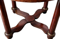mahogany Empire centre table with Carrara marble top and stylised cross-stretcher.