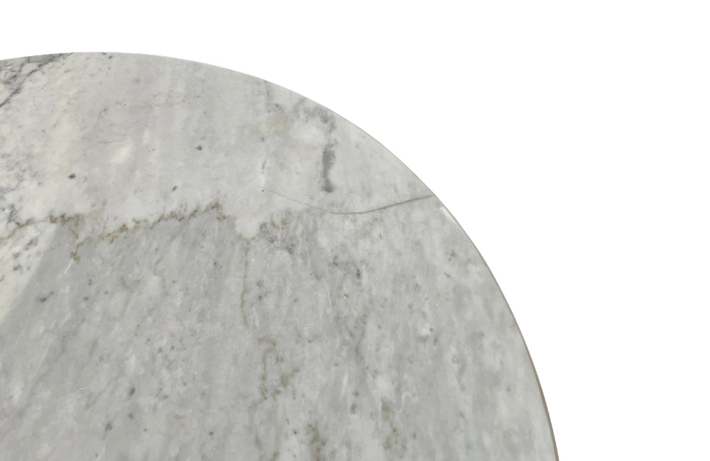 mahogany Empire centre table with Carrara marble top and stylised cross-stretcher.