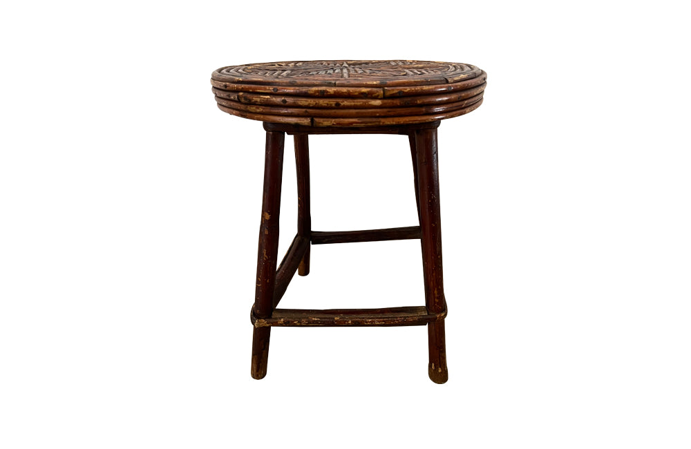 Charming little French Art Populaire twigwork occasional table or foot stool with attractive geometric star design to top. Circa 1900 - AD & PS Antiques