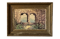 Early 20th Century French watercolour of a woman seated in the arch of ruin walls around Carcassonne.   Signed Chauvette.