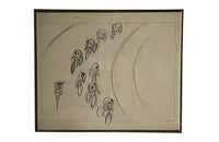20th Century Signed Framed Drawing of Cyclists by Eller