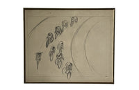 20th Century Signed Framed Drawing of Cyclists by Eller