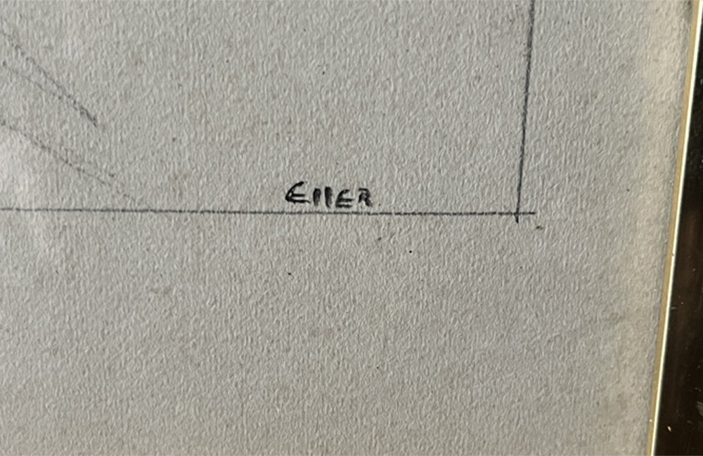 20th Century Signed Framed Drawing of Cyclists by Eller