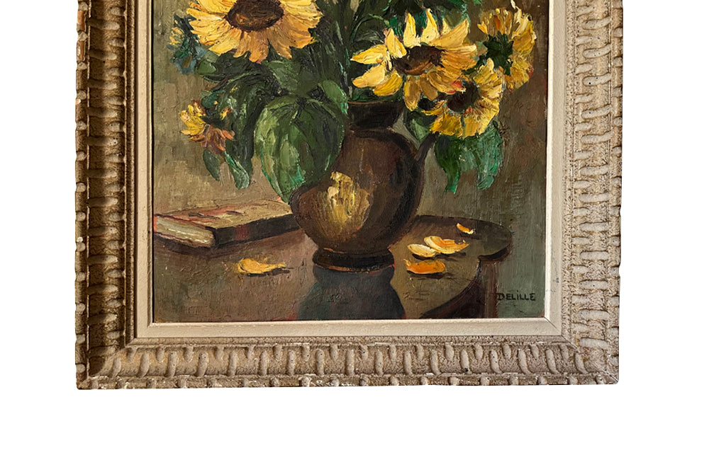 French Still Life Painting of 'Sunflowers' By Delille