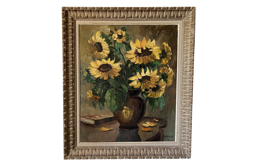 French Still Life Painting of 'Sunflowers' By Delille