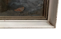 Signed 20th Century French framed still life oil on wood painting of roses in a confit pot.